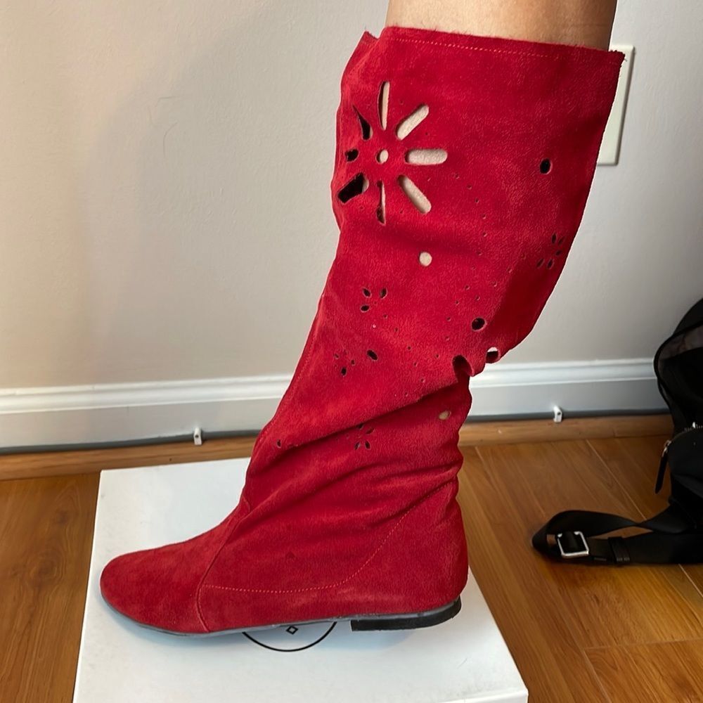 One of a kind Red boots with cut out design